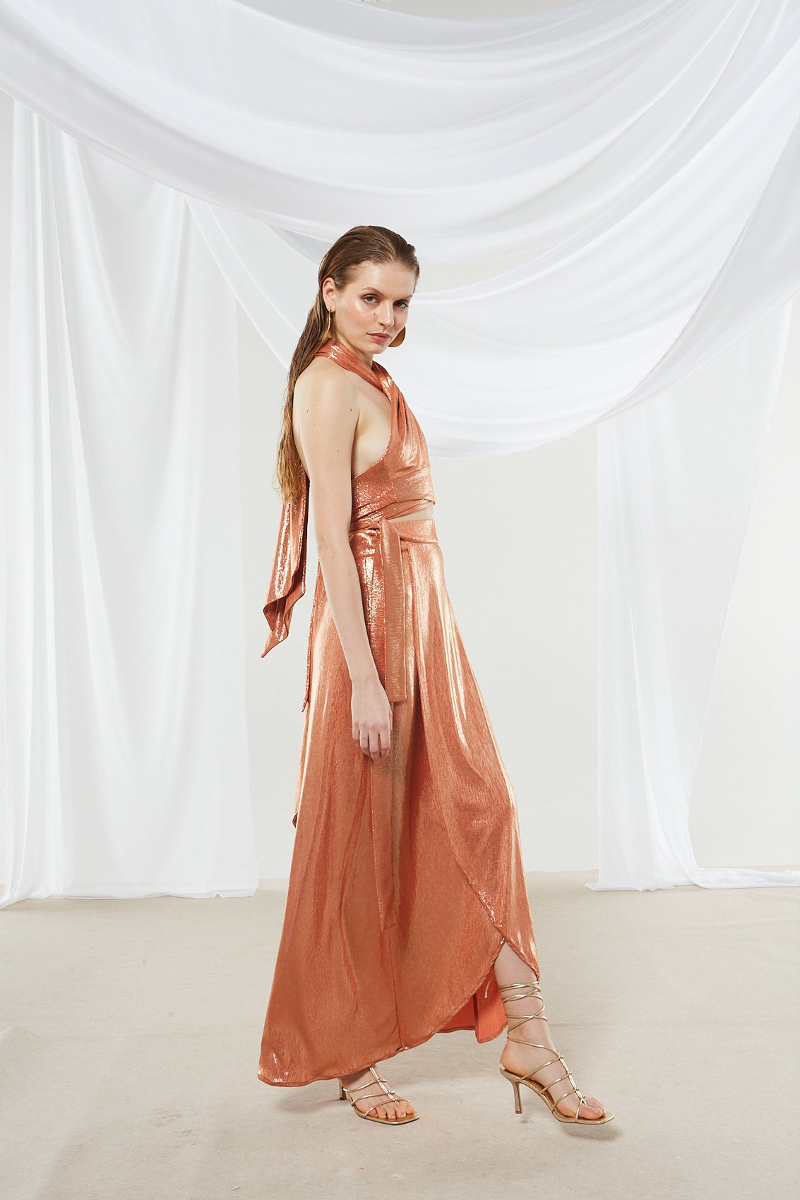 Iris metallic rust wrap skirt